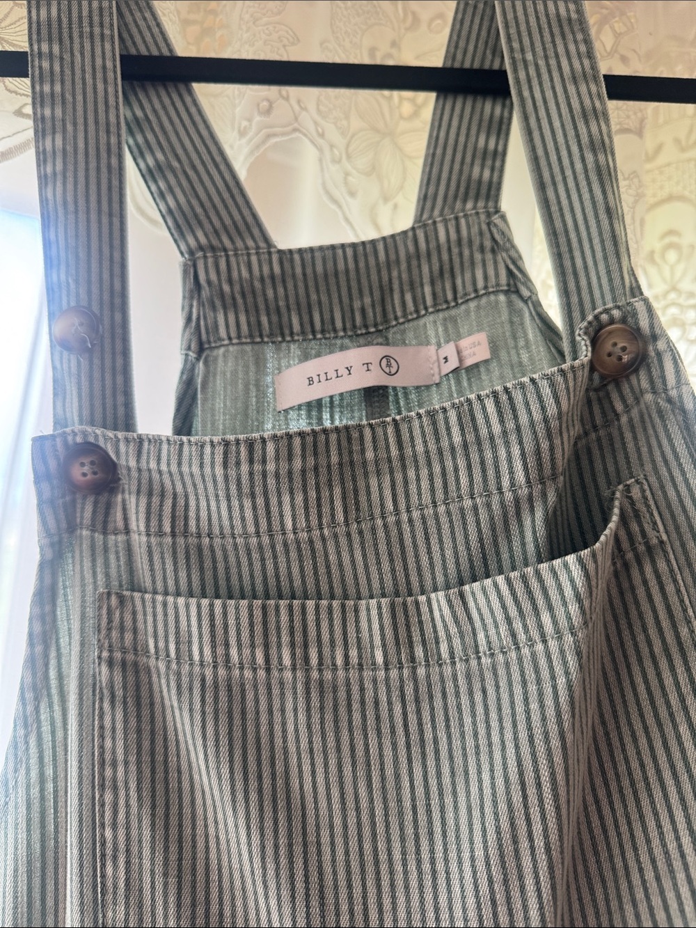 Billy T Green Striped Cotton Overalls